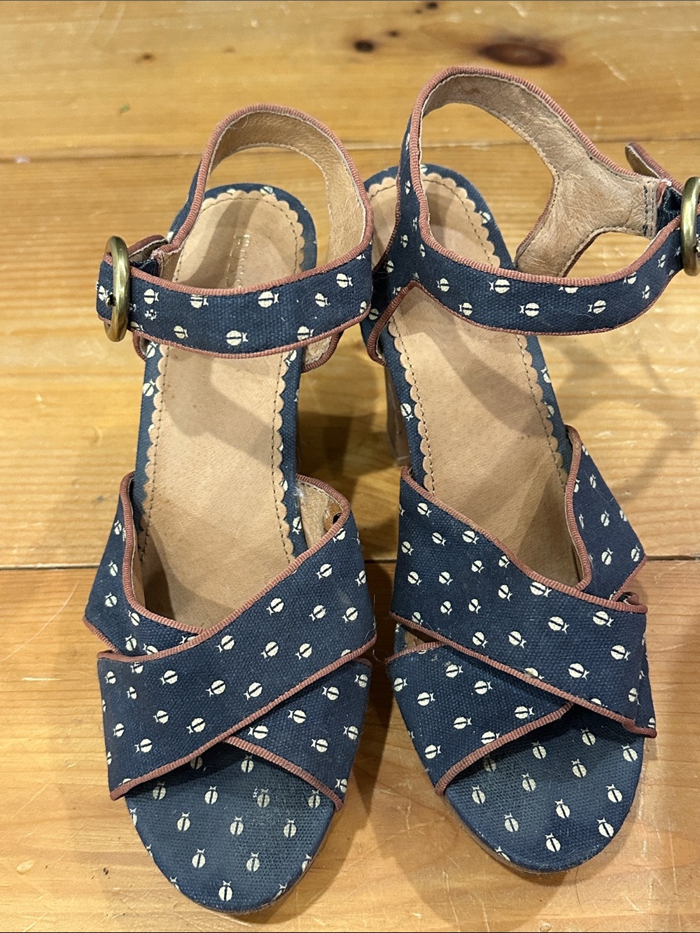 Fossil Navy Printed Cross-Strap Ankle-Heel Sandals
